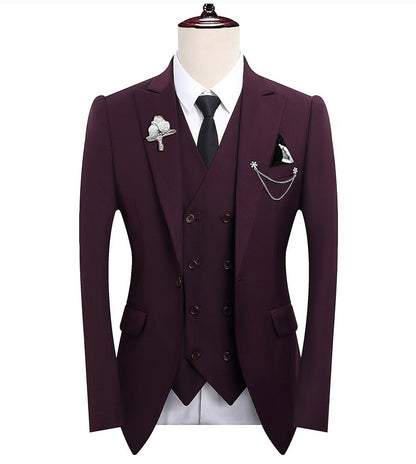 High Quality Classic Men Suit Tuxedo Peak Lapel Groomsmen Wedding Suits Set 3 Pieces(Jacket+Pants+Vest)Fashion Men Business Suit