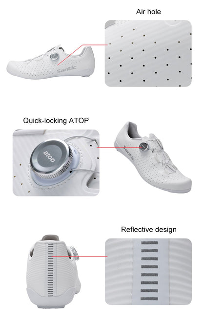 Santic Carbon Fiber Cycling Shoes Outdoor Wear Resistant Road Riding Sneakers Unisex Men Women Adjustable Pro Racing Bicyle Shoe