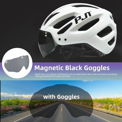 PJT Adult Bike Helmet With Rechargeable LED Rear Light Dual Mode Goggle Cycling Helmet MTB Lightweight Breathable Bicycle Helmet