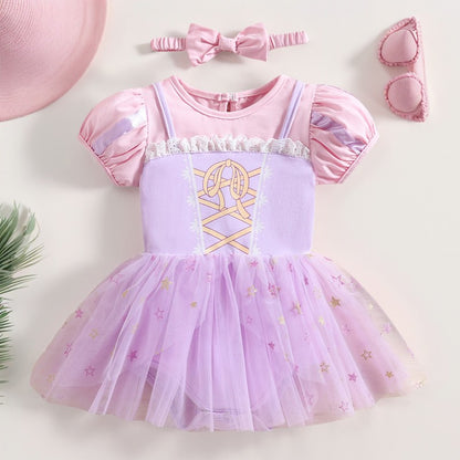 Infant Baby Girl Jumpsuit Dress Little Girl Princess Romper Dress With Headbands Kids Clothes Size 70-80-90-100