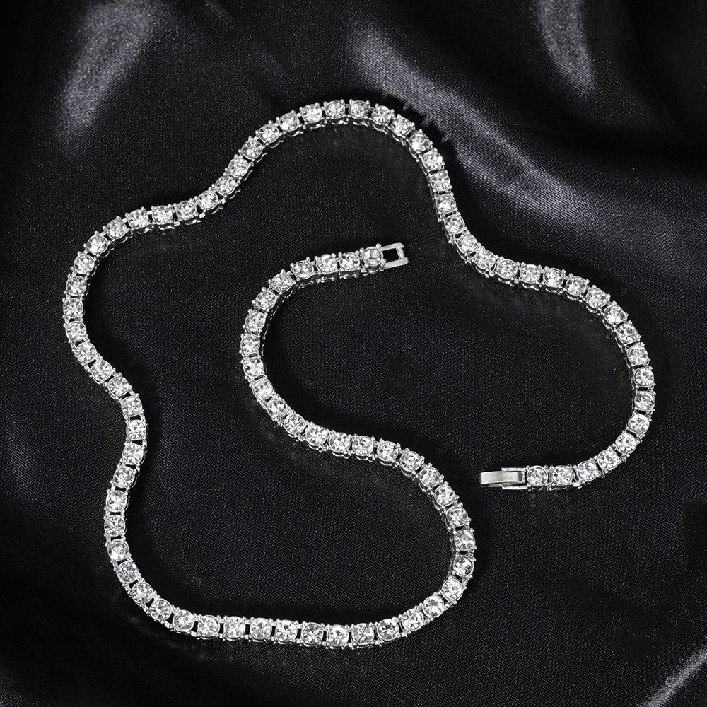 Corrente de Tênis Hip Hop 5MM, Pulseira e Colar Iced Out, Masculino, Moda Prata, Correntes de Tênis, Feminino, Gargantilha 20 polegadas, Presente Punk