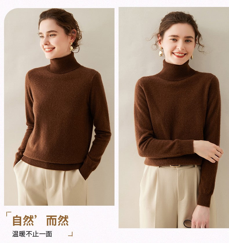 Suéter de Cashmere Feminino Gola Alta Manga Comprida Pulôver de Malha 100% Cashmere Puro Suéter Básico Versão Coreana Top Feminino