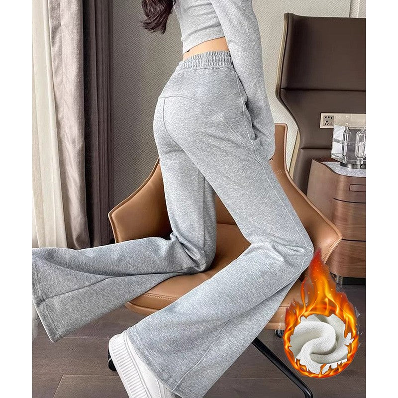 Winter Girls Fashion High Waist Thermal Fleece Pants Lady Snow Warm Straight Leg Plush Trousers Female Hot Sale Thin Pants