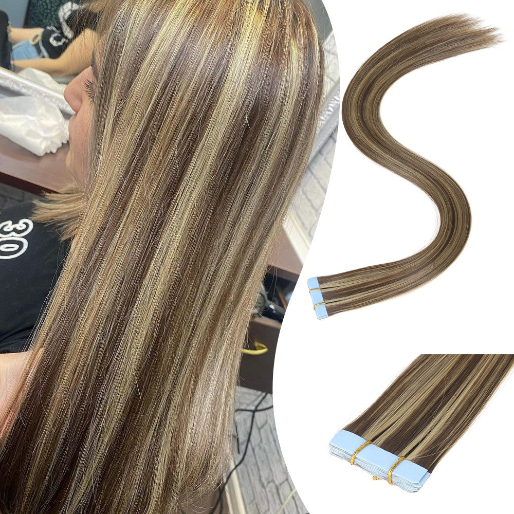 Tape In Hair Extensions Synthetic Hair 10Pcs 20Inch Long Straight Skin Weft Straight Seamless Hair Invisible Tape In Hairpiece