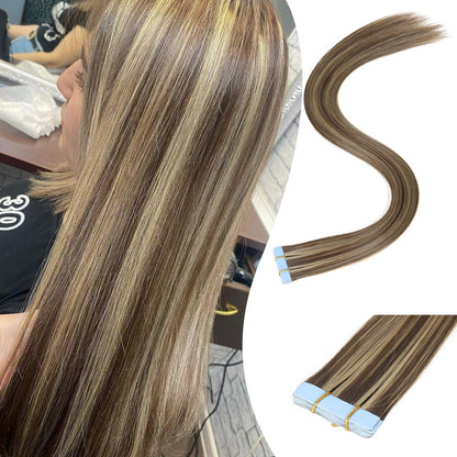 Tape In Hair Extensions Synthetic Hair 10Pcs 20Inch Long Straight Skin Weft Straight Seamless Hair Invisible Tape In Hairpiece