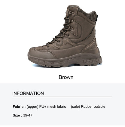 Botas masculinas de caminhada, combate ao ar livre, táticas casuais, versáteis e da moda
