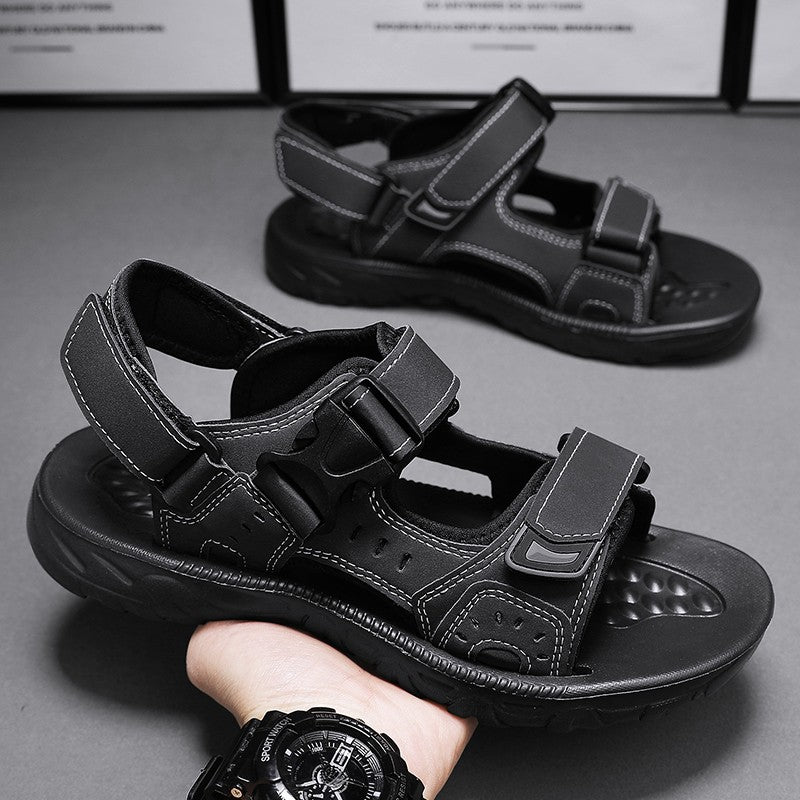 Summer Men Sandals PU Leather Lightweight Open Toe Flat Mens Casual Shoes Outdoor Walking Sandals for Men Beach Shoes Size 39-46