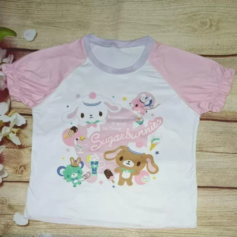 Lolita Print Tops Bow Cake Blouse Y2K JK Lolita Japan Kawaii Girl Cute Sweet Lace T-shirt A-line Spliced Cake Skirt New Chic