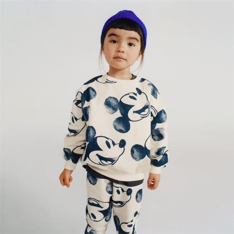 New Fashion Baby Clothes Sets Mickey Mouse Printed Long Sleeved Sweatshirt + Pant Toddler Boy Girl Outfits