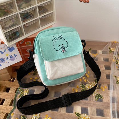 Ladies Fashion Canvas Small Square Bag Korean Version Multifunctional Cute Dog One-shoulder Diagonal Mobile Phone Package