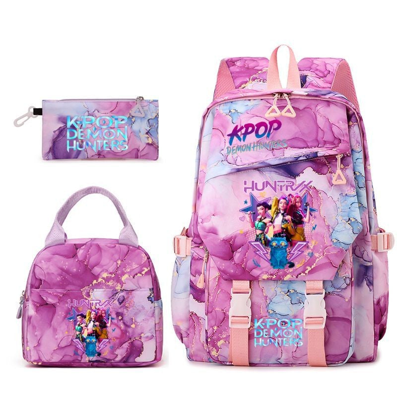3pçs Mochilas K-pop Demon Hunters Desenho Animado Anime Escolar com Lancheira Mochilas Infantis Impermeáveis Presentes para Aluno