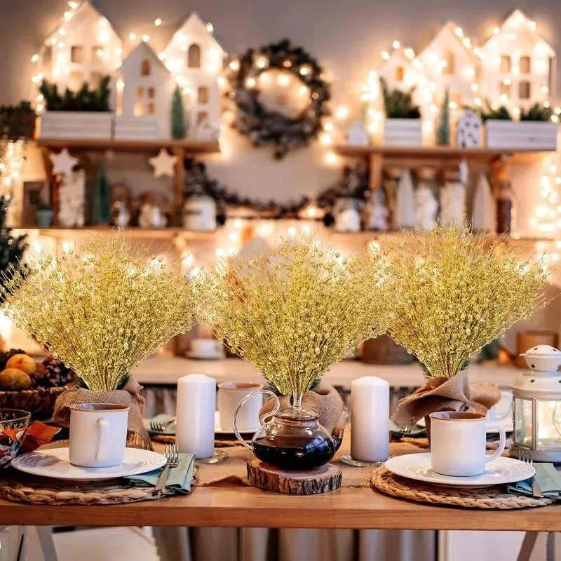 1-10pcs Gold Christmas Decorative Flash Artificial Berry Stem Decor for Christmas Tree DIY Wreath Fireplace Holiday Crafts Gifts