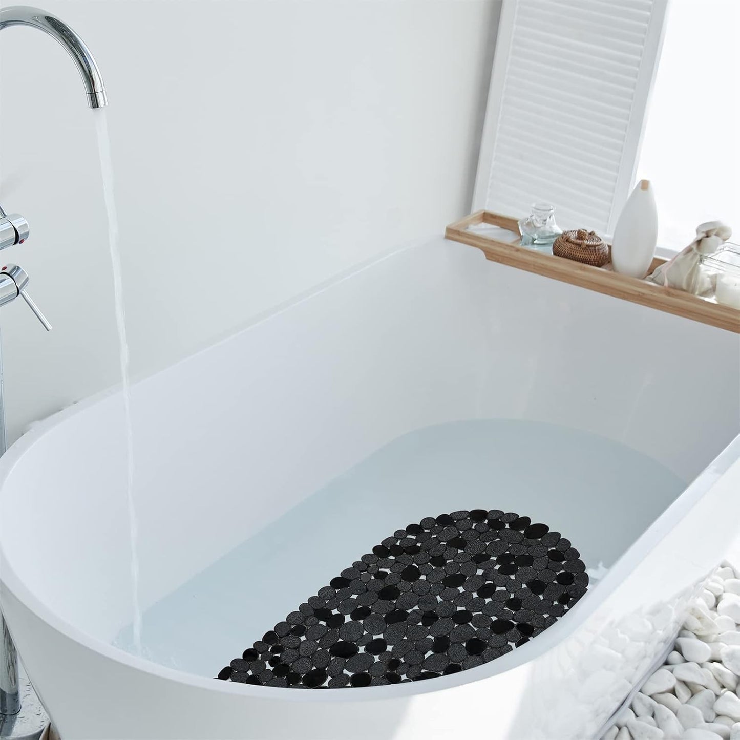 1pc Pebbles Bath Mat for Tub Non-Slip Bathtub Mat with Suction Cups, Drain Holes for Bathroom Showers, Tub, Machine Washable
