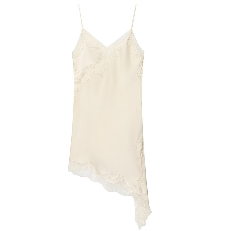 HXAO Female Lace Dress Sleeveless Slip Short Dresses Women Summer Asymmetric Elegant Night Dresses Backless Sexy Evening Dress