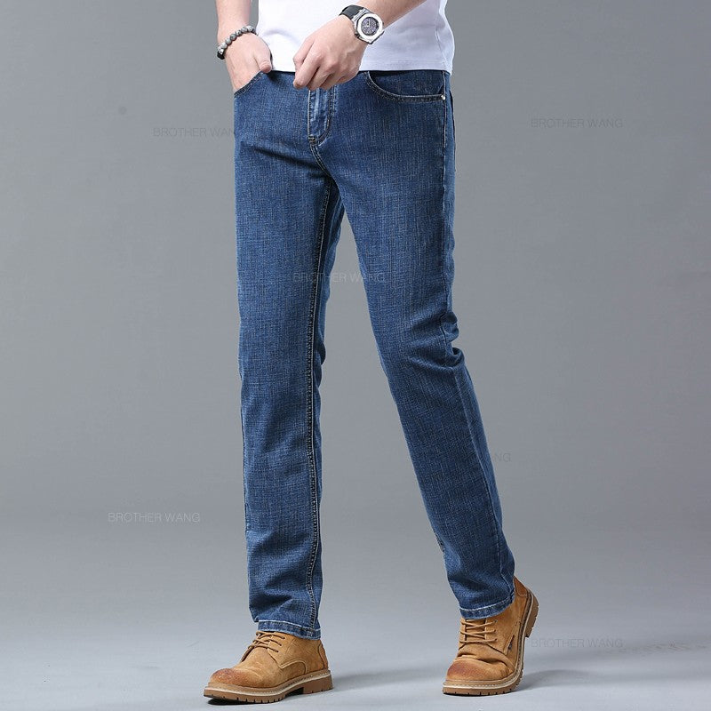 Spring Men's Light Blue Slim Jeans Stylish Casual Stretch Fabric Denim Pants Classic Trousers Smoke Gray
