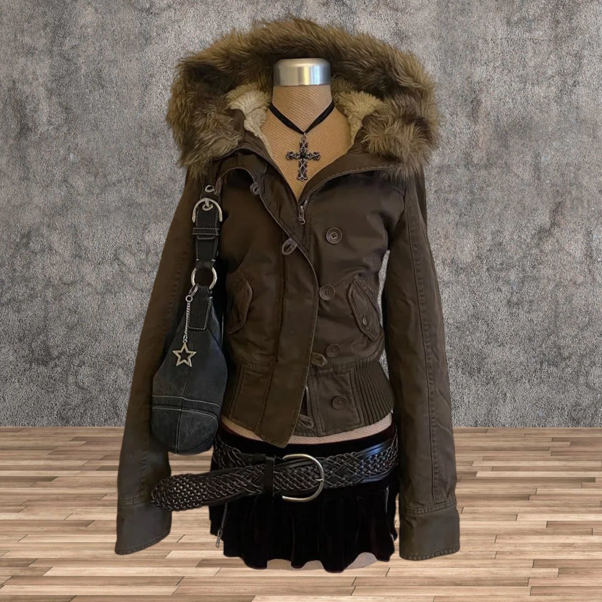 American style removable fur sweater hooded jacket Y2K women's fall and winter new retro casual slim waist waist short jacket