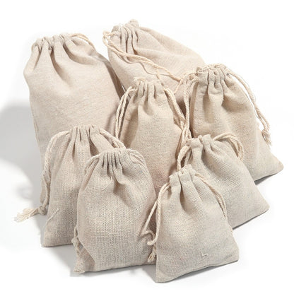5-10Pcs/Lot Natural Linen Burlap Bags Jute Gift Bag Drawstring Gift Bags Ornament Pouch Cosmetic Washing Storage Candy Party Bag