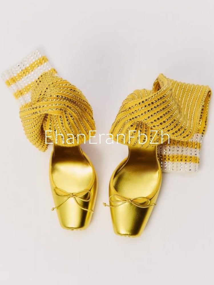 2025 Spring/Summer New Ballet High Heels Fashion Stretch Stockings Hot Diamond Women's 34-46 Large High Heels Sandals