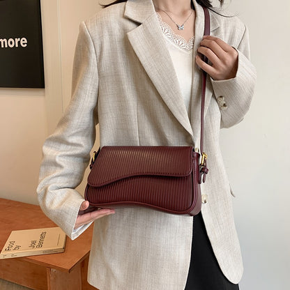 Solid Color Striped Flannel Women Crossbody Bag Quiet Luxury Designer Bag Fashionable Elegant PU Leather Shoulder Bags for Women