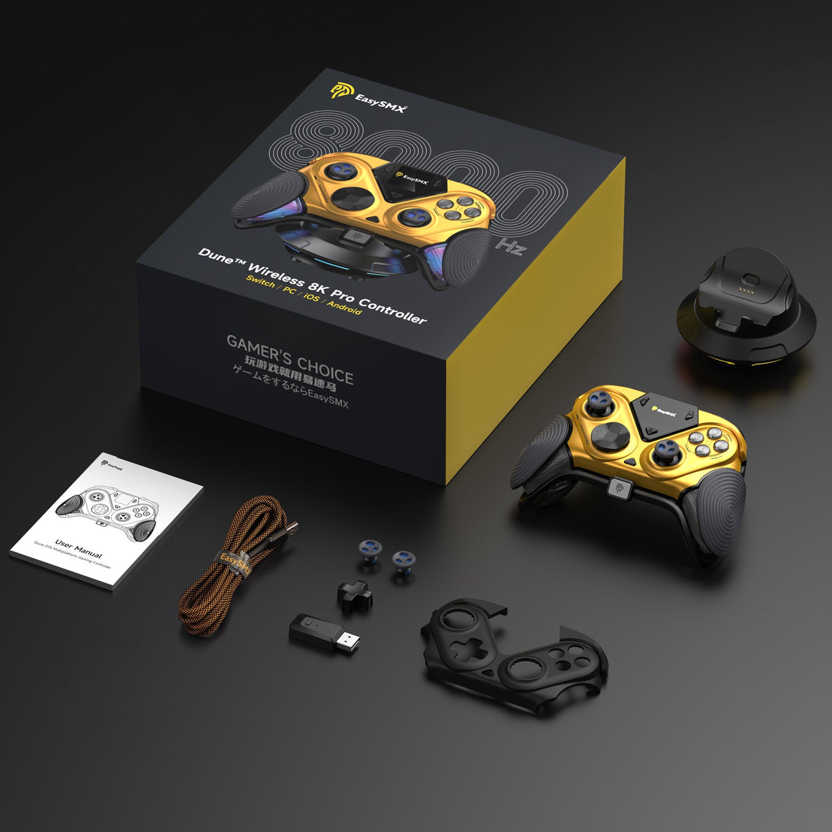 EasySMX Dune 8K Wireless Gamepad Controller, TMR Joysticks, LCD Screen, Hall Effect Triggers for PC/Steam/Switch/Phone