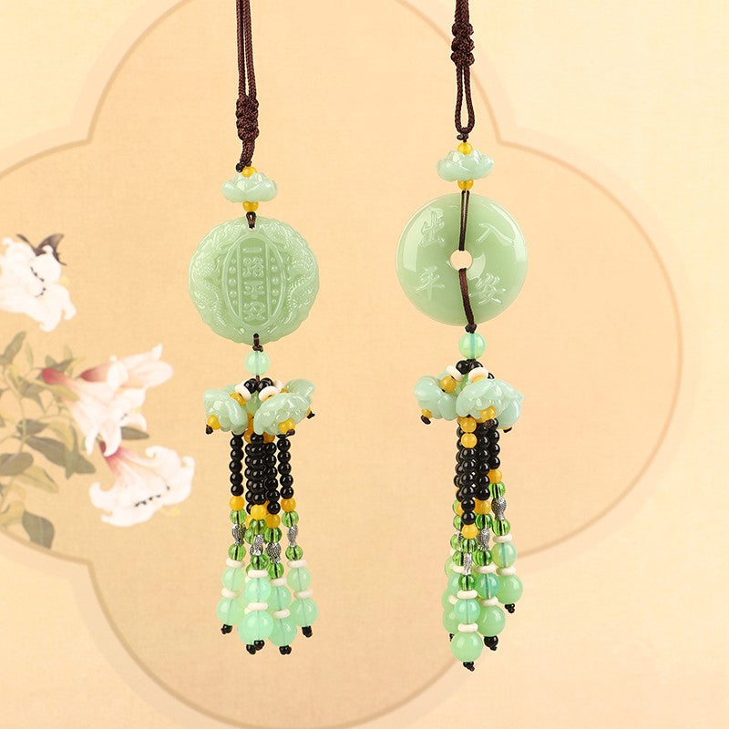 Imitation Green Jade Car Pendants Buddha Statue Brave Troop Hanging Ornament Talisman Auto Interior Decor Gifts
