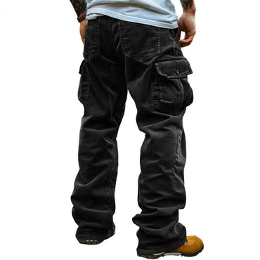 Cargo Pants for Men Retro Style Men's Corduroy Cargo Pants with Multiple Pockets Mid-rise Solid Color Trousers for Wear Long