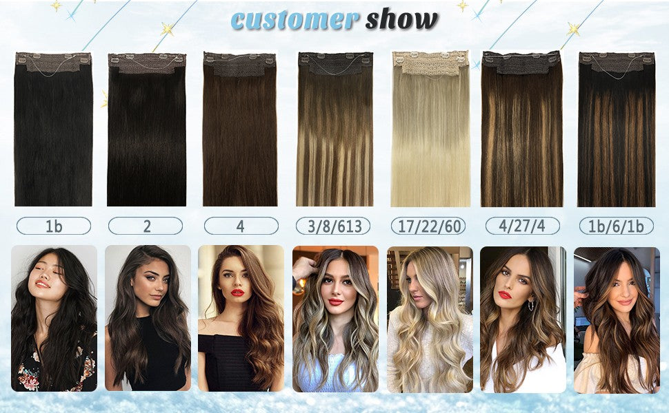 Cabelo Humano Liso de Extensão com Fio para Mega Hair, Linha de Pesca, Fusão Natural de Extensões de Cabelo com Clipes, Trama de Extensões para Mulheres