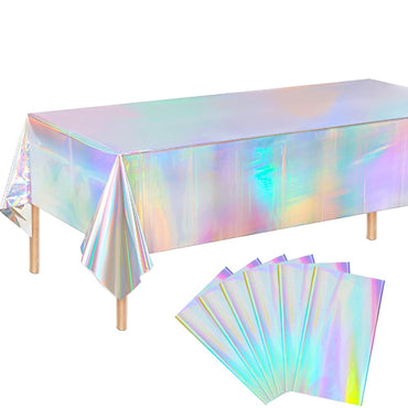Holographic Colorful Tablecloth Decorations Shiny Iridescent Laser Table Covers for Birthday Wedding Party Gradient Tableware
