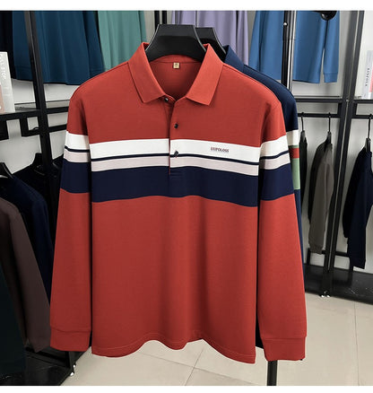 Classic fashion striped long sleeve polo shirt men's luxury brand letter printed business casual spring autumn new lapel T-shirt