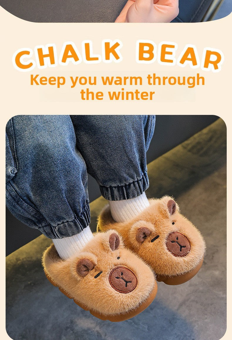 Kids Winter Warm Cotton Slippers Cute Capybara Slip-On Shoes for Boys & Girls Soft Non-Slip Soles Lightweight Easy Wear Closure