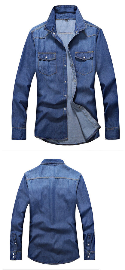2025 Spring Men Slim Fit Denim Shirts Men Casual Solid Color Long Sleeve Cotton Shirts Male Jeans Shirt Fashion Cowboy Shirt 4XL