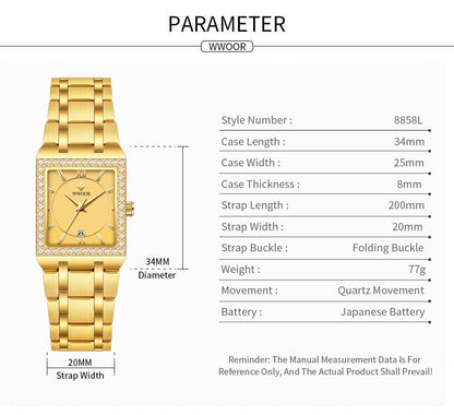 WWOOR Top Brand Luxury New Ladies Diamond Watch Fashion Square lady Wrist Watch Simple Women Dress Small Watch Relogio Feminino