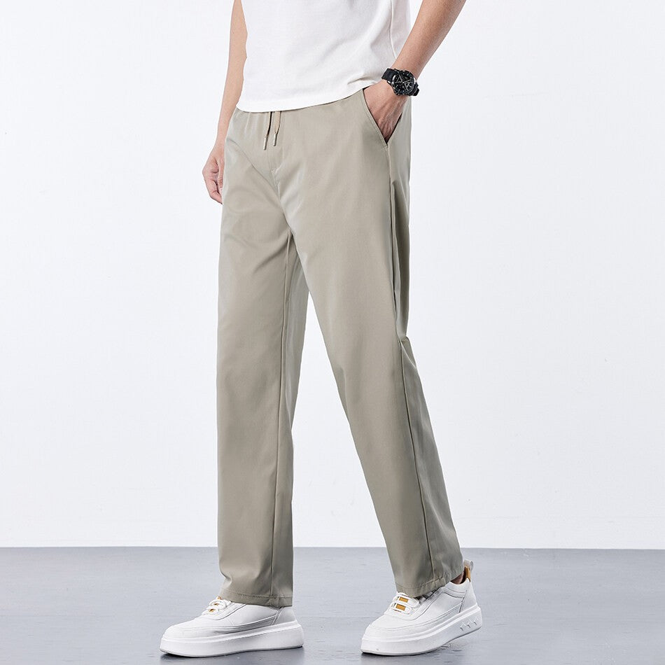 Calça Masculina Casual de Verão Seda Gelo Calça com Elástico na Cintura Calça de Corrida Fresca Respirável 5GG