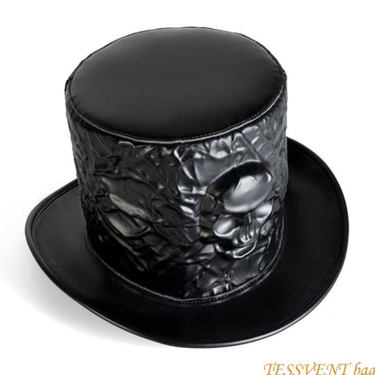 Cartola Elegante com Abas Largas, de Poliéster, para Fantasia de Halloween, Cartola de Caveira para Homens F42A