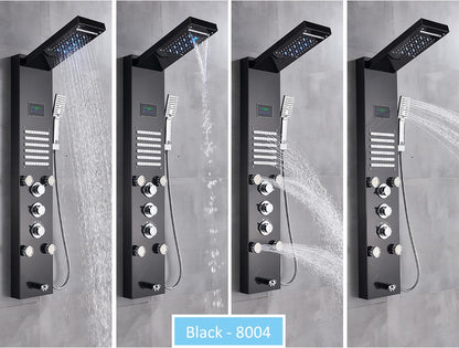 Sistema de Torre de Painel de Chuveiro de LED Coluna de Chuveiro de Cascata de Chuva com Tela LCD de Hidroeletricidade com Torneira de Chuveiro de Spa de Corpo com Massagem