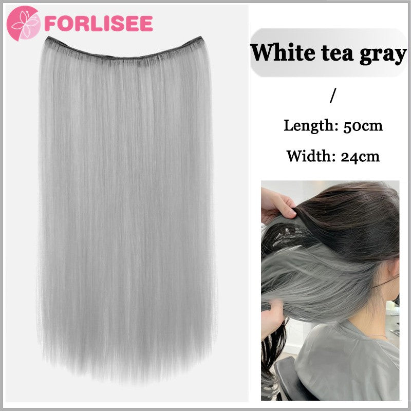 Aplique de Cabelo Sintético Liso Longo de Uma Peça com 4 Presilhas, Camada Interna Escondida, Peruca Colorida