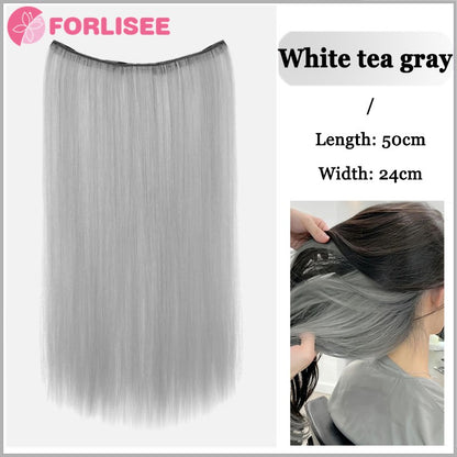 Aplique de Cabelo Sintético Liso Longo de Uma Peça com 4 Presilhas, Camada Interna Escondida, Peruca Colorida