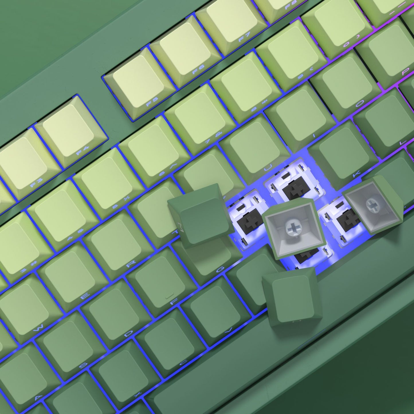 Novas Teclas 133 Gradiente Verde Shine Through Keycaps Impressão Lateral PBT Keycap Perfil Cherry Double Shot para Teclados Mecânicos