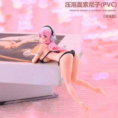 Action Figure de Anime Super Sonico 10CM PVC Modelo Brinquedo Decoração de Bolo Vestido de Banho SoniComi Noodle Stopper Figura de Presente