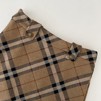 Women's Autumn Winter Vintage Plaid Short Skirt Lady Streetwear High Waist Wool&blend Mini Skirt