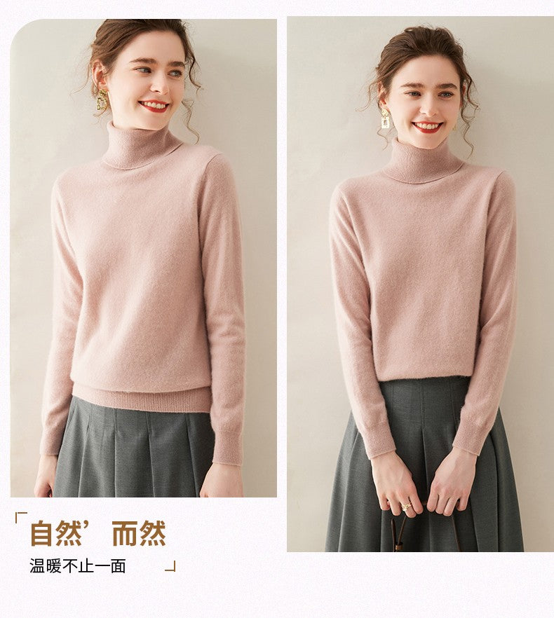 Suéter de Cashmere Feminino Gola Alta Manga Comprida Pulôver de Malha 100% Cashmere Puro Suéter Básico Versão Coreana Top Feminino