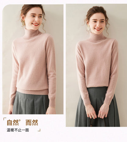Suéter de Cashmere Feminino Gola Alta Manga Comprida Pulôver de Malha 100% Cashmere Puro Suéter Básico Versão Coreana Top Feminino