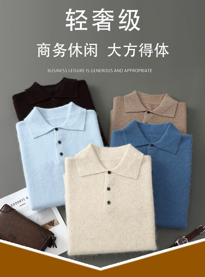 Autumn And Winter New Mink Cashmere Sweater Men's POLO Collar Thickened Loose Lapel Cashmere Long Sleeve Knit Bottoming Shirt