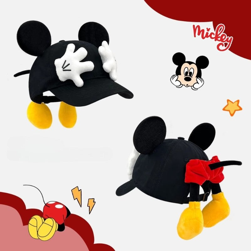 Boné de Beisebol Disney Novo Mickey Mouse Bonitinho Mickey Pequena Boneca de Palma Proteção Solar Boné com Viseira Kawaii Desenho Animado Orelhas de Mickey Chapéu de Sol