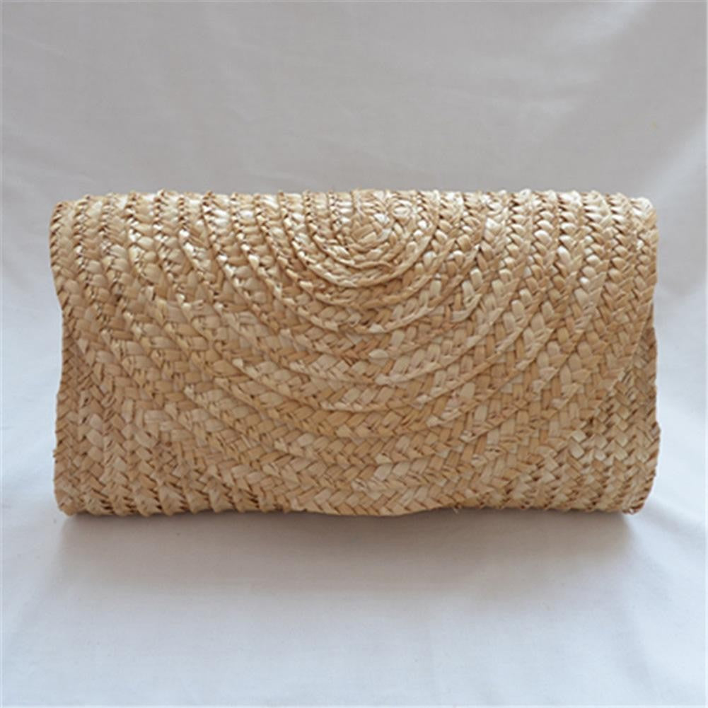 Wheat Straw Woven Clutch Handmade Beach Clutch Lady Wallet Casual Purse Bag Summer Beach Travel Envelope Handbags