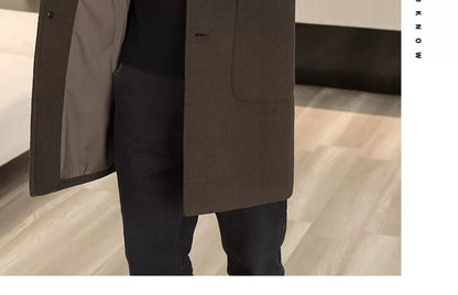 Men's Long Over-the-Knee Trench Coat Youth Black Business Casual Suit Collar Overcoat Mid-Length Trench Coat