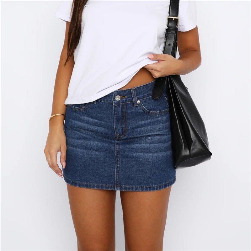 Imcute Women Y2k Denim Mini Skirt Fashion Low Rise A-Line Slim Fit Button Up Summer Trendy Short Jean Skirt with Pockets