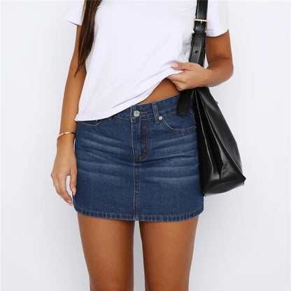 Imcute Women Y2k Denim Mini Skirt Fashion Low Rise A-Line Slim Fit Button Up Summer Trendy Short Jean Skirt with Pockets
