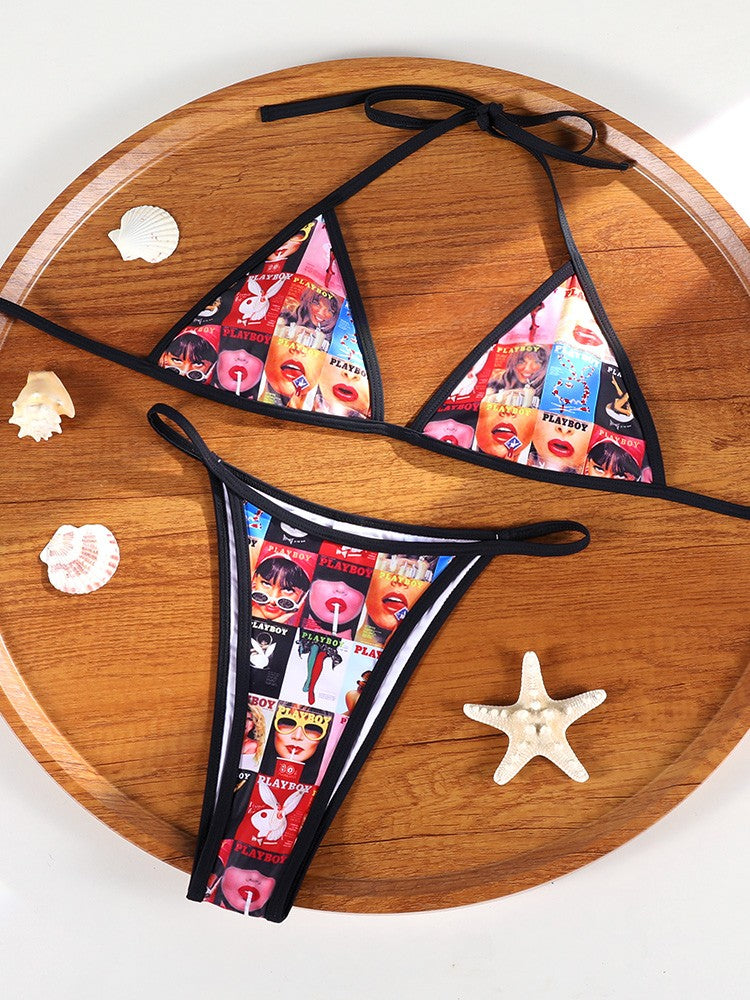 Rinabe Printed Bikini Set Triangle Bikinis Low Waist Swimsuit For Women Micro Thongs Bathing Suits 2025 Biquini Summer Beachwear