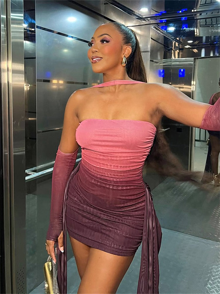 Nibber Summer Vacation Sexy See Through Dress+Shawl Women Ruched Side Ribbon Coquette Skinny Midnight Clubwear Party Bodycon